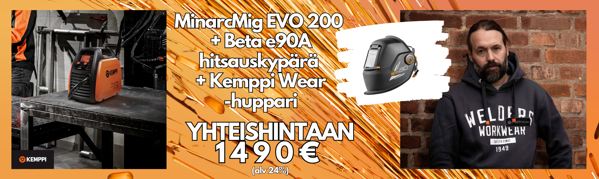 Kemppi pakettitarjous MinarcMig EVO 200+Beta e90A+huppari